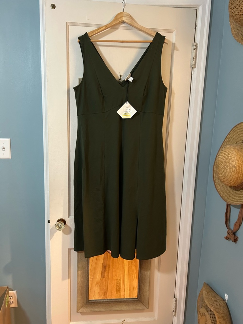 Ava & Viv Olive Green V-Neck A-Line Midi Dress